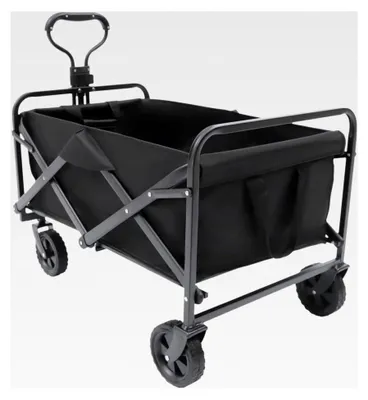 Produktbild von Faltbarer Gartenwagen mit 4 Rollen, verstellbarem Handgriff, Transportkarre für alle Gelände, geeignet für Einkäufe und Camping, 80 kg Tragfähigkeit