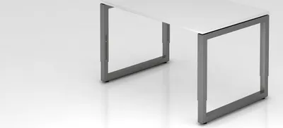 Produktbild von Schreibtisch Pavo | Weiß | Graues Gestell | BxT 120x80cm | Arbeitshöhe 65-85cm | höhenjustierbar, 1cm Raster | O-Fuß-Gestell eckig | Rechteckform mit schwebender Tischplatte