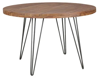 Produktbild von FineBuy Esszimmertisch rund Ø120cm Sheesham Massivholz – Design Esstisch für 4 Personen Hairpin Beinen, Landhaus Stil Küchentisch, Holztisch Esszimmer