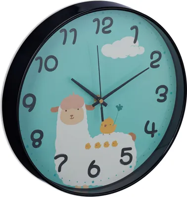 Immagine prodotto di Orologio da parete Relaxdays Lama, Ø 29,5 cm, orologio con alpaca per bambini, orologio per la cameretta di bambini e bambine, analogico, orologio da parete per bambini, blu