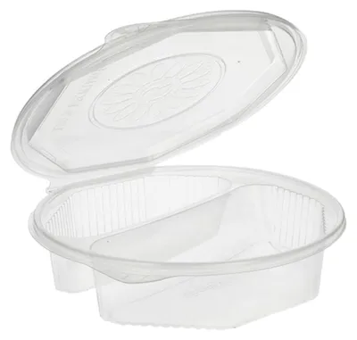 Produktbild von Starpak 25 Menüboxen mit Klappdeckeln, PP 2-geteilt 5,9 cm x 21,5 cm x 21,5 cm transparent 8-eckig | Folie (25 Stück)