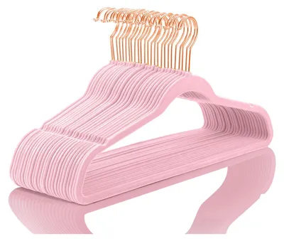Immagine prodotto di Appendiabiti in velluto premium, robusto, antiscivolo, color rosa chiaro