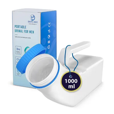 Produktbild von Safe Age® Urinflasche für Männer – auslaufsicher & geruchshemmend – mit Griff & Schraubverschluss – für Bett, Stuhl und unterwegs – Pinkelhilfe