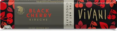 A chocolate bar wrapper with cherry illustrations and branding.