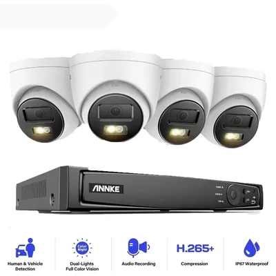 Imagen del producto de Sistema de videovigilancia: kit de seguridad de 12 megapíxeles con grabador NVR de 8 canales y visión nocturna con doble luz