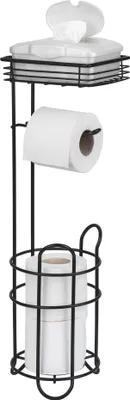 Produktbild von WENKO 3in1 Stand Toilettenpapierhalter Schwarz Stahl Ablage Ersatzrollenhalter