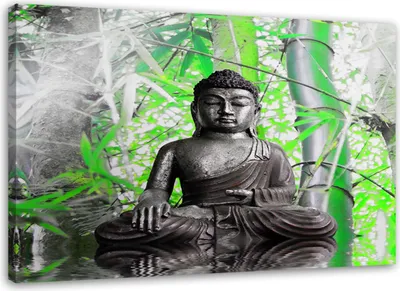 Produktbild von Leinwandbild buddha und blätter 60x40 cm Feeby grün wandbild bereit zum aufhängen