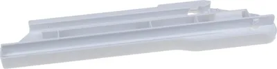A white plastic component, likely a drawer slide or rail, is shown against a white background.