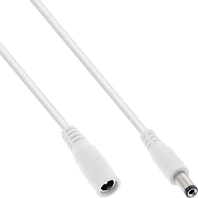 Produktbild von InLine DC Verlängerungskabel, DC Stecker/Buchse 5,5x2,1mm, AWG 18, weiß 5m, 5 m, 5.5 x 2.1 mm, 5.5 x 2.1 mm, 12 V, 11.6 A