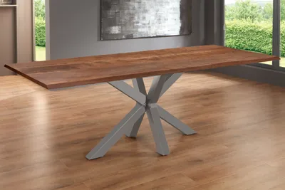 Produktbild von Esstisch Baumkante massiv Akazie nussbaum 300 x 100 Spider-Gestell silber SPYRO