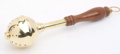 Produktbild von Aspergill mit Holzgriff Länge 29 cm in Messing Gold