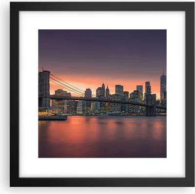 Produktbild von Gerahmtes Poster - Schwarzer Rahmen - New York Brücke Nacht - 30x30 cm - Wand Bild - Wanddeko - Wandbilder - Kunstposter - Wandposter - Bilderrahmen - Bilder - Kunstdruck - Wandbild - P2BAC30x30-4048
