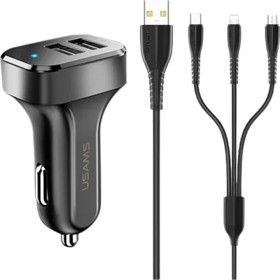 Produktbild von Usams Ład. Sam. 2Xusb C13 2.1A 3W1 (Microusb/Usb-C/Lightning) Czarny/Schwarz Ntu35Ytsc13Tz