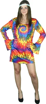 Produktbild von Batikkleid 70er 80er Jahre Damenkleid Hippie bunt  S - XXL, Größe:XL