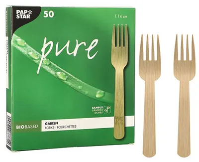 Image de Fourchettes PAPSTAR "pure" Longueur : 140 mm 50 pièces en bambou