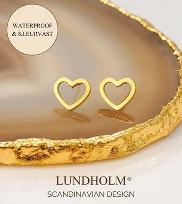 Produktbild von Lundholm Elska Ohrstecker Damen Vergoldet Mini Herz – Kleine Herz Ohrringe 0,75 cm – Premium Edelstahl Gold PVD – Hypoallergen Wasserfest