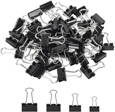 Productafbeelding van Dailygoods - Bindclips, 160 stuks - Vouwclips, 15/19/25/32 mm - Zwarte paperclips - Documentclips - Papierklemmen - Gemaakt van hoogwaardig metaal - Paperclips