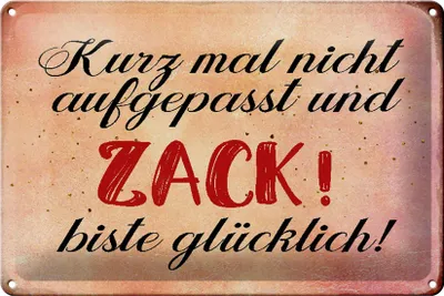 Produktbild von Blechschild Spruch 30x20cm nicht aufgepasst und glücklich