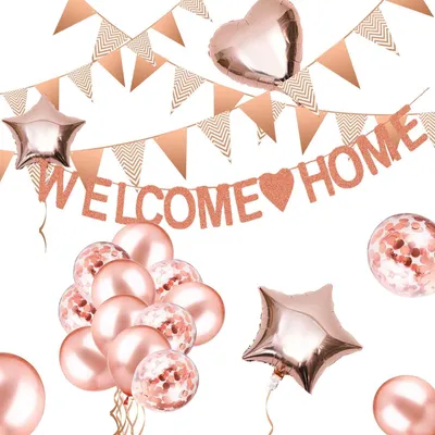 Productafbeelding van Welkomstdecoratieset met banner en ballonnen, roze goud