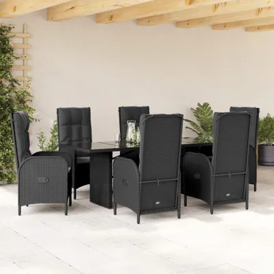 Produktbild von Design 7-tlg. Garten-Essgruppe mit Kissen Schwarz Poly Rattan, Gartenmöbel-Sets 2024 Neu