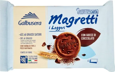 Produktbild von 3x Galbusera Magretti i Leggeri, Kekse mit Schokoladentropfen, biscuits cookies, 260g + Italian Gourmet polpa 400g