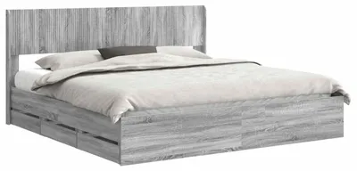 Image de vidaXL Sommier avec rangement et tête de lit, gris Sonoma
