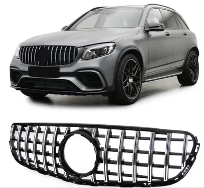 Zdjęcie produktu dla Grill chłodnicy czarny, chromowany, pasujący do Mercedes GLC X253, model Sport z wstawkami Panamericana GT