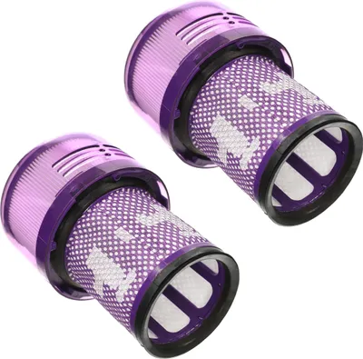Two purple vacuum cleaner filters are shown against a white background.