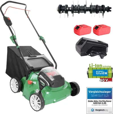 Produktbild von Akku Vertikutierer Rasenlüfter 40V elektro inklusive 2x 2,5Ah Akku und Schnellladegerät 400/40-5.0S 2in1 | 40cm | 40l Fangkorb | bürstenloser Motor | 4-fache Arbeitstiefeneinstellung