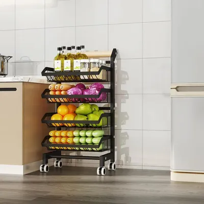 Immagine prodotto di Scaffale portaoggetti da cucina - Scaffale estraibile - 4 ripiani - Telescopico 31–49 cm - Acciaio - Nero