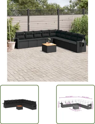Produktbild von The Living Store 10-tlg. Garten-Sofagarnitur mit Kissen Schwarz Poly Rattan
