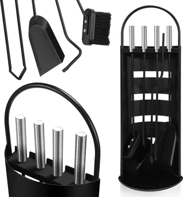 Image de Izrielar 5-pièces set de cheminée balai support accessoire support cheminée tisonnier moderne