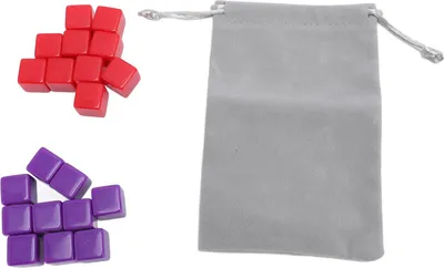 Zdjęcie produktu dla 20 sztuk 16 mm zestaw plastikowych, wielokolorowych, sześciostronnych kości DIY z torbą do przechowywania gier planszowych czerwono-fioletowy