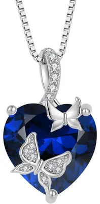 Produktbild von Kette Damen 925 Sterling Silber Schmetterling Herz Geburtsstein Saphir 45+3 cm