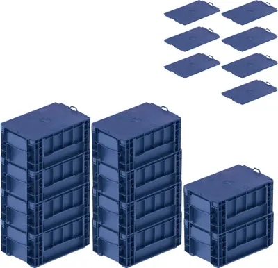 Produktbild von SparSet 10x VDA KLT Kleinladungsträger mit Verbundboden & Auflagedeckel | HxBxT 14,7x20x30cm | 5,3 Liter | KLT, Transportbox, Transportbehälter, Stapelbehälter