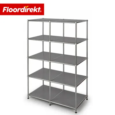 Produktbild von Floordirekt Concept Epure MK-015 Metallregal, B78×T40×H118 cm, Grau, Standregal mit 5 offenen Ablagen, Bücherregal & Raumteiler, verchromtes Metall