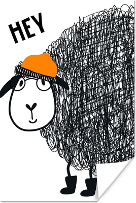Produktbild von MuchoWow® Poster Illustration für Kinder mit dem Zitat 'Hey' und einem Schaf 120x180 cm - Kunstposter