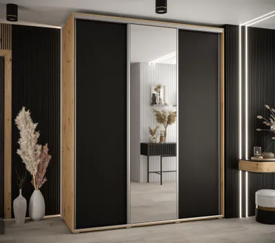 Produktbild von Kleiderschrank ASIRI 3 - 190/60 cm, Artisan-Eiche / Schwarz / Silber