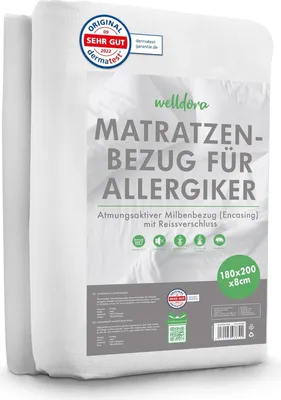 Obrázok produktu pre Poťah na matrac Welldora, 180x200x8 cm, vhodný pre alergikov, bez roztočov, biela farba