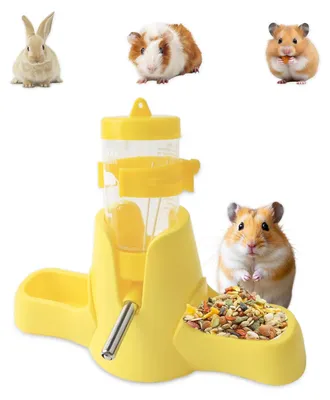 Hamster-Trinkflasche 80 ml 3-in-1 mit Futternapf, gelb