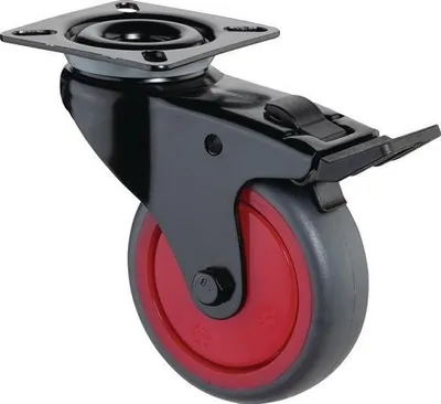Produktbild von Lenkrolle mit Totalfeststeller Rad- 50 mm Tragfhigkeit 50 kg mit Anschraubplatte mit Totalfeststeller Gummi grau