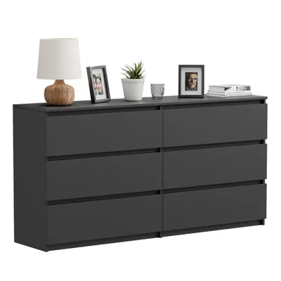 Produktbild von Kommode Schubladenkommode Schwarz Matt 140 cm mit 6 Schubladen modern geräumig für Wohnzimmer Schlafzimmer