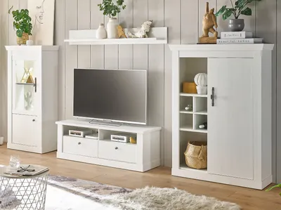 Produktbild von Wohnwand "Fiastra" weiß Pinie Landhaus Wohnkombination 4-teilig, Soft-Close
