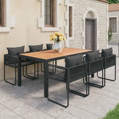 Produktbild von "2026 Promotion" 7-tlg. Garten-Essgruppe - mit Tisch und Stühlen - PVC Rattan Schwarz und Braun - Gartenmöbelset CC3505