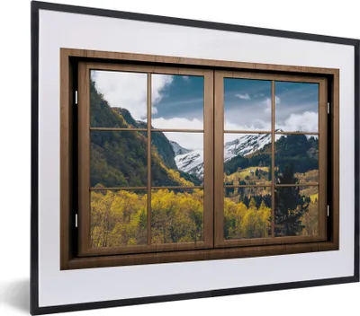 Produktbild von MuchoWow® MuchoWow® Gerahmtes Poster Aussicht - Schnee - Berg 40x30 cm - Poster mit zchwarzem Bilderrahmen - Bilderrahmen - Poster im Rahmen
