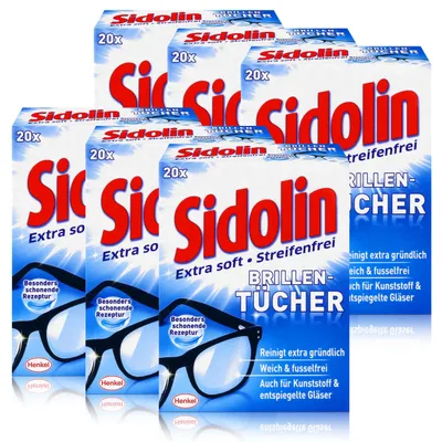 Produktbild von Sidolin Brillen Putztücher 20 Tücher - Extra Soft & Streifenfrei (6er Pack)