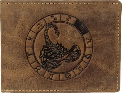 Produktbild von Greenburry Geldbörse Herren Leder braun antik Vintage mit Sternzeichen Motiv SKORPION Prägung Portemonnaie 12,5 x 9,5cm