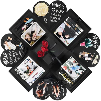 Obrázek produktu pro Dárková krabička s překvapením, kreativní krabička typu "výbuchem", sada pro výrobu dárkové krabičky, scrapbooku a fotoalba jako narozeninový dárek, vyjadřující lásku a překvapení při otevírání