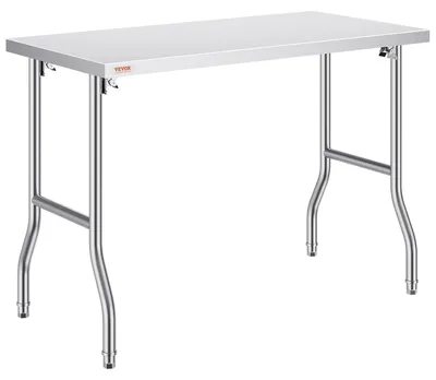 Productafbeelding van Commerciële werkbank/werkstation, inklapbaar, 122 x 61 cm. Robuuste, inklapbare werkbank van roestvrij staal met een draagvermogen van 300 kg. Geschikt als keukentafel of eiland, zilverkleurig roestvrij staal