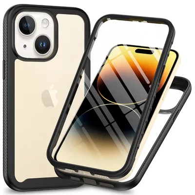 Immagine prodotto di Custodia per iPhone 14 bumper con protezione dello schermo incorporata Custodia protettiva a 360° per iPhone 14 nero